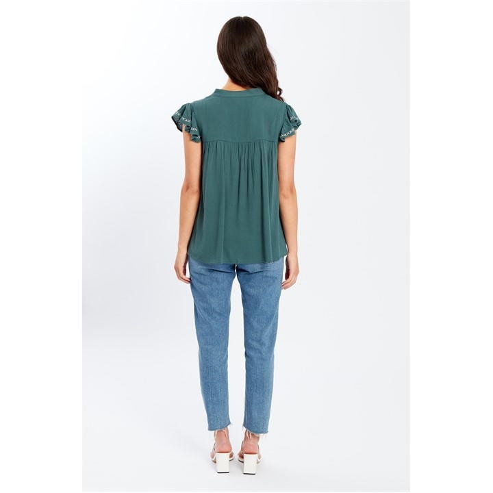Embroidered Crinkle Blouse Womens