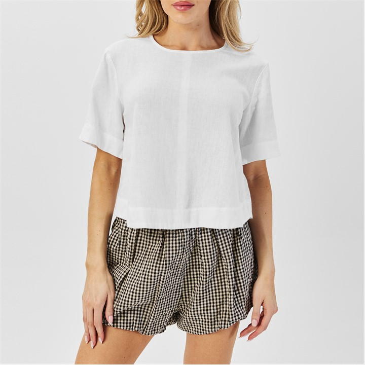 Linen-blend Short Sleeve Top