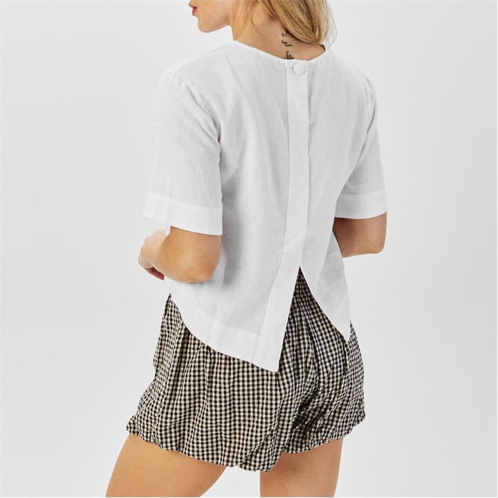 Linen-blend Short Sleeve Top