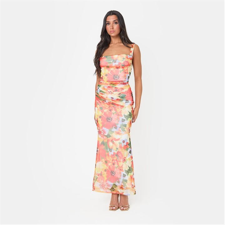 Floral Mesh Maxi Dress