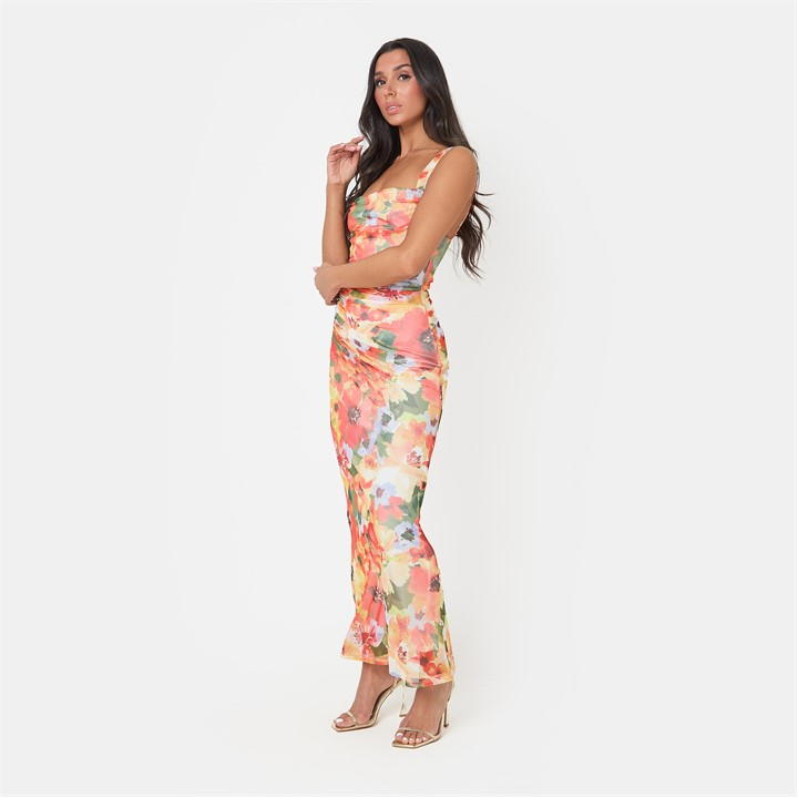 Floral Mesh Maxi Dress