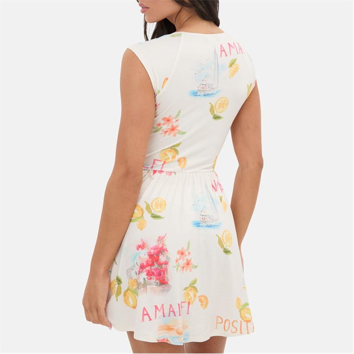 Printed Tie Front Mini Dress