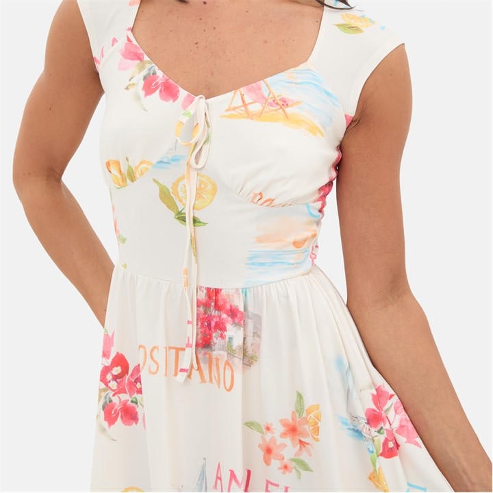 Printed Tie Front Mini Dress