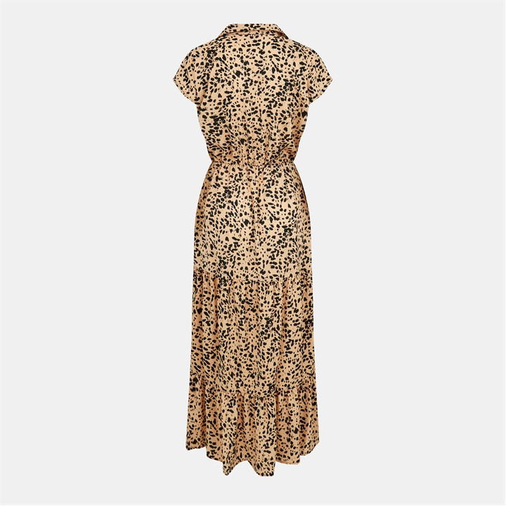 Peach And Black Printed Midi Smock Dress