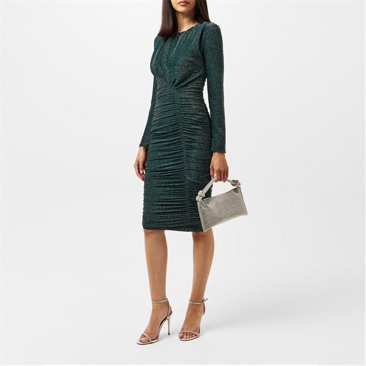 Glitter Long Sleeve Ruched Bodycon Dress