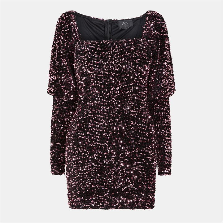 Pink Sequin Puff Sleeve Mini Dress