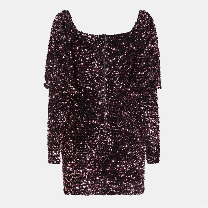 Pink Sequin Puff Sleeve Mini Dress