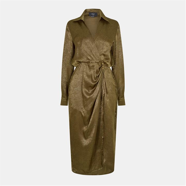 Olive And Gold Wrap Shirt Midi Dress