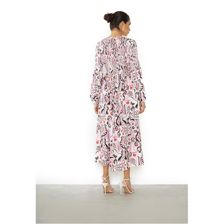 Multi Abstract Long Sleeve Midi Dress