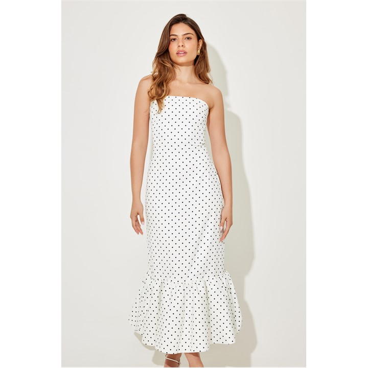 Ultimate Muse Strapless Peplum Hem Midi Dress