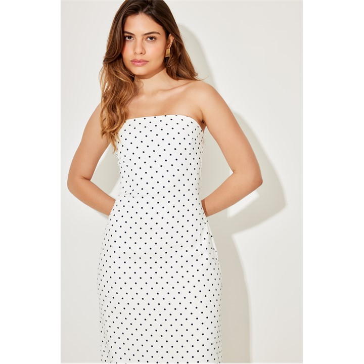 Ultimate Muse Strapless Peplum Hem Midi Dress