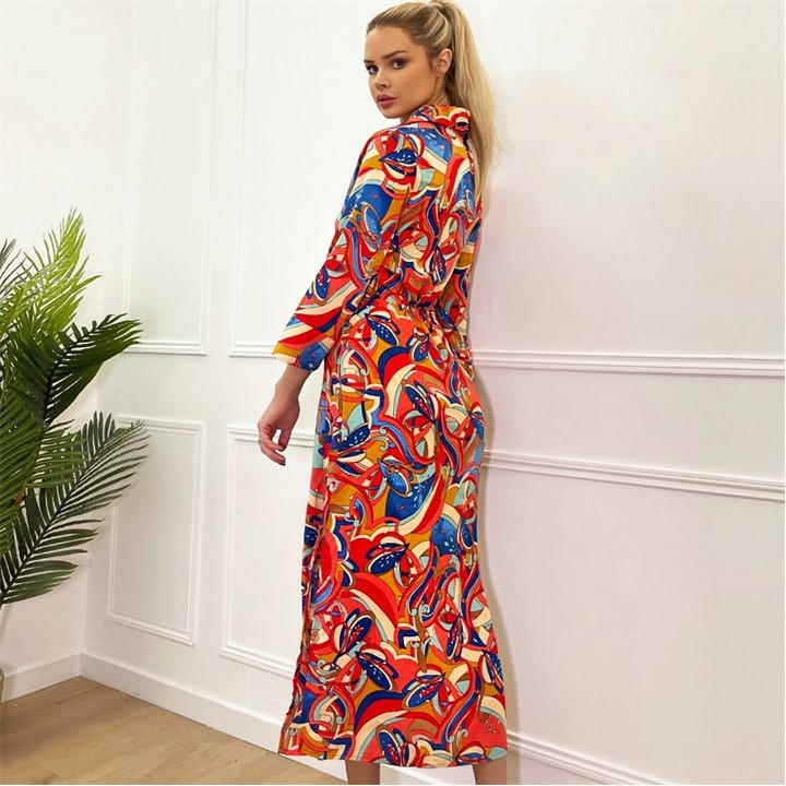 Printed Button Up Top Midi Dress