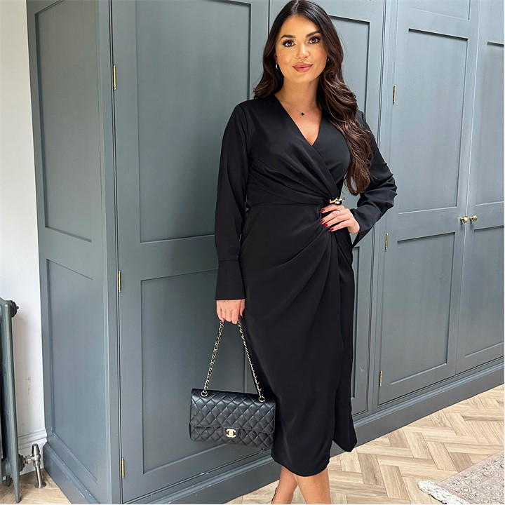 Wrap Gold Buckle Midi Dress