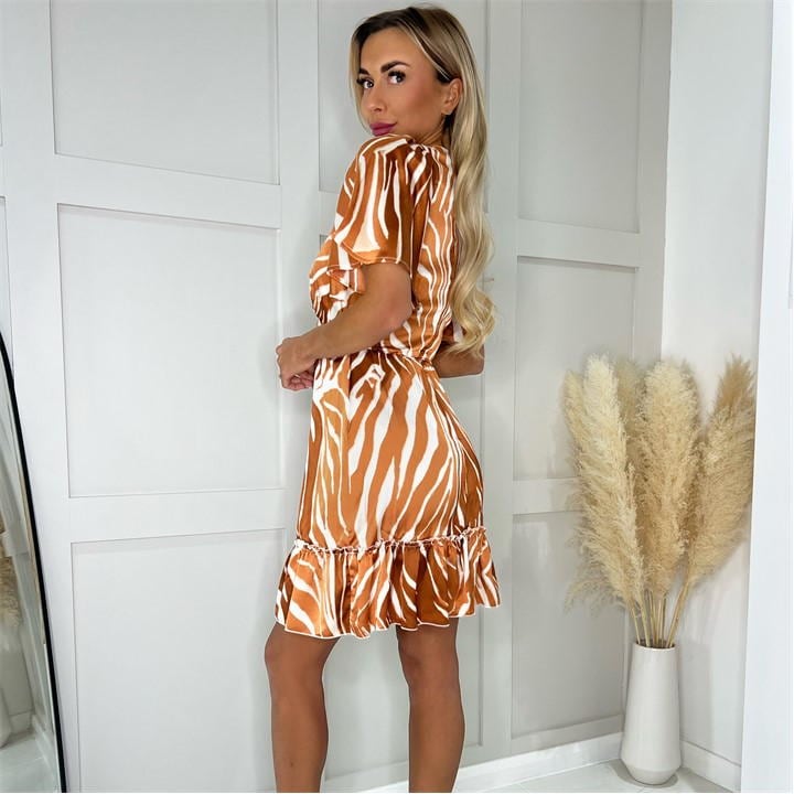 Printed Short Sleeve V Neck Mini Dress