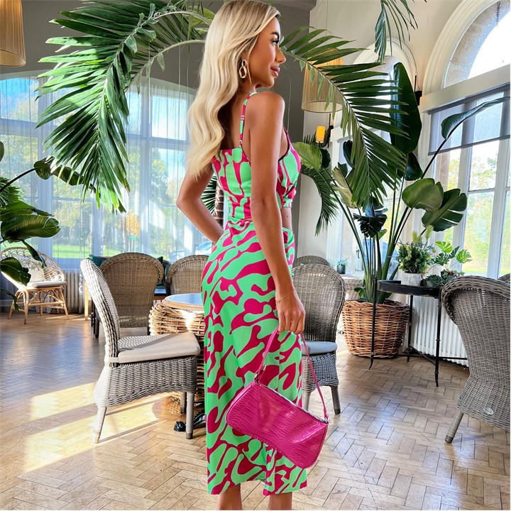Abstract Print Asymmetric Cut Out Midi Dress
