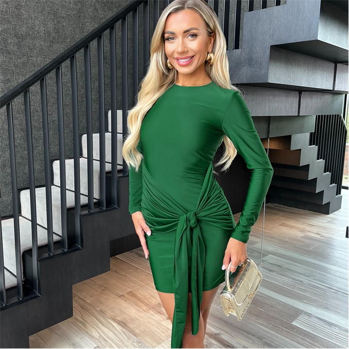 Long Sleeve Sash Bodycon Mini Dress