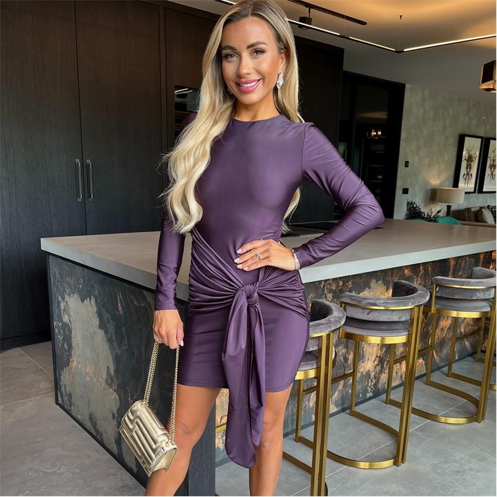Long Sleeve Sash Bodycon Mini Dress