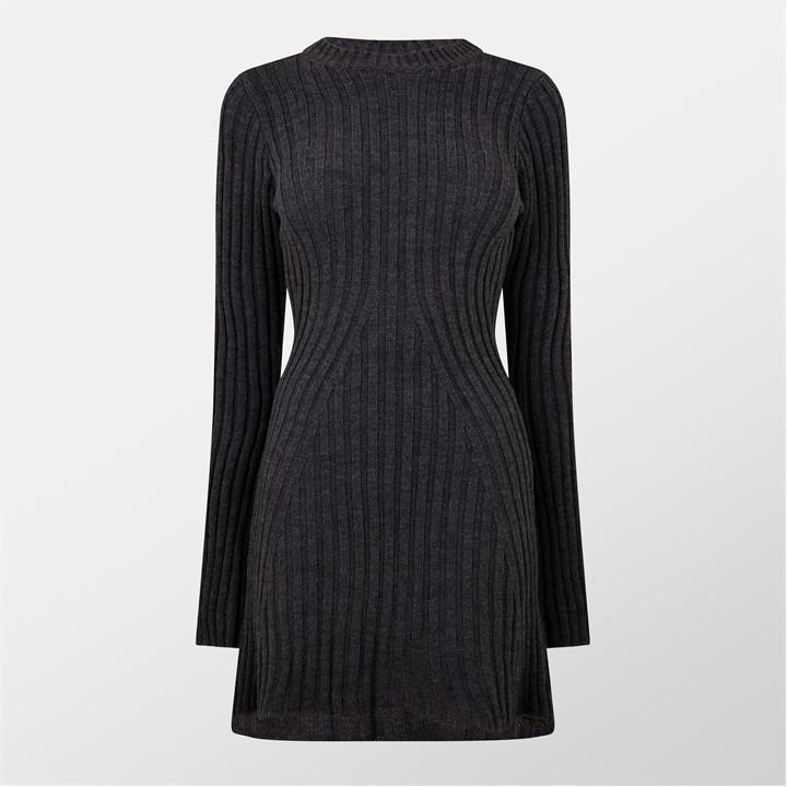 Rib Knit Flare Mini Dress Womens