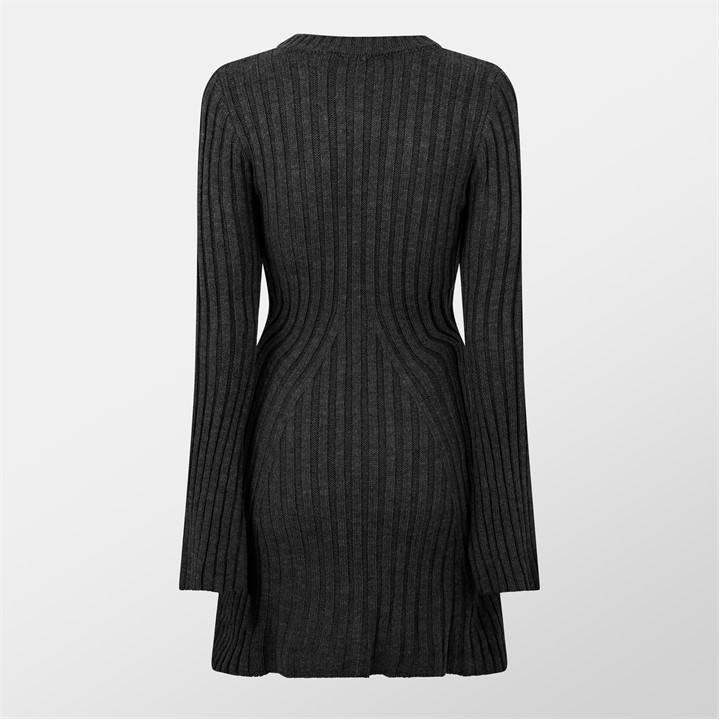 Rib Knit Flare Mini Dress Womens