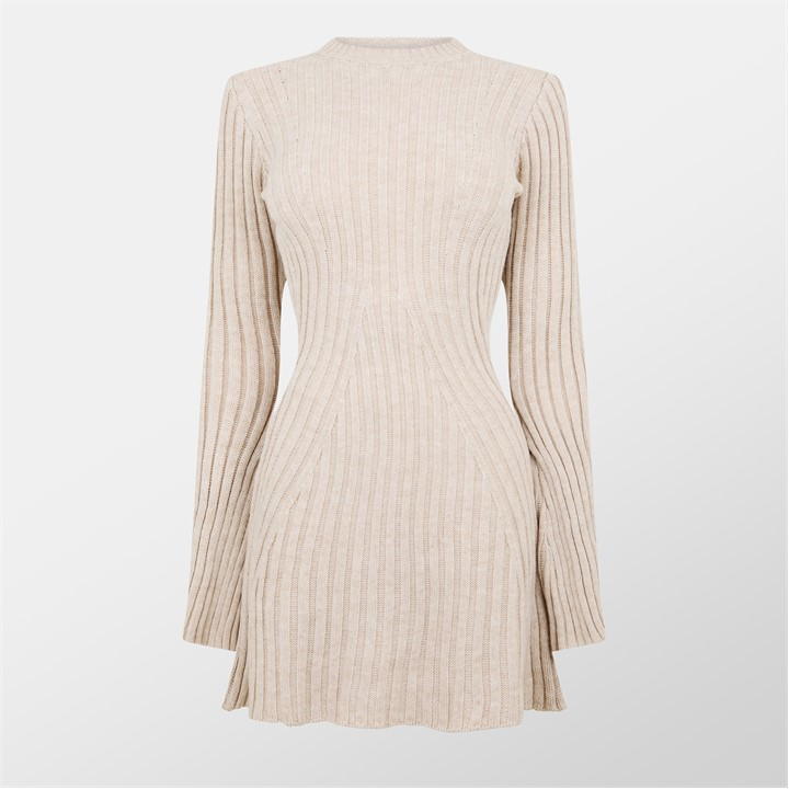 Rib Knit Flare Mini Dress Womens