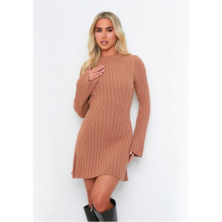 Rib Knit Flare Mini Dress Womens