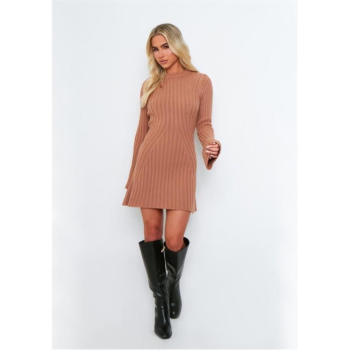 Rib Knit Flare Mini Dress Womens