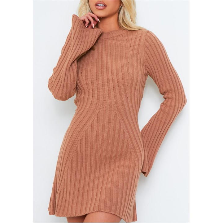 Rib Knit Flare Mini Dress Womens