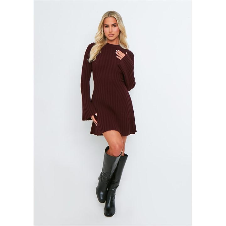 Rib Knit Flare Mini Dress Womens