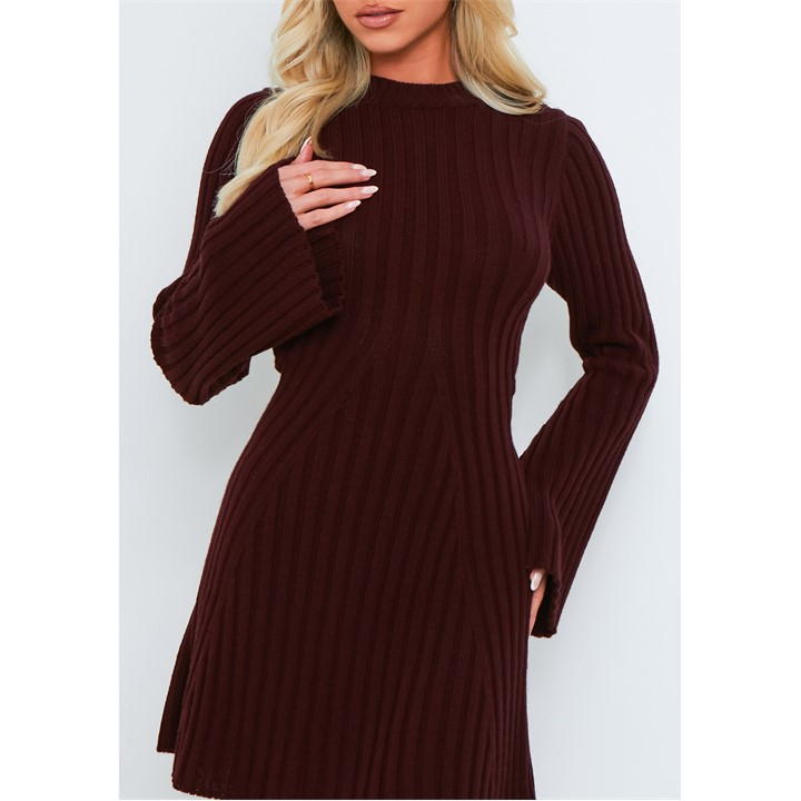Rib Knit Flare Mini Dress Womens