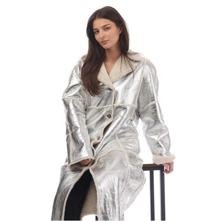 Longline Coat In Metallic-Effect Coated Lambskin