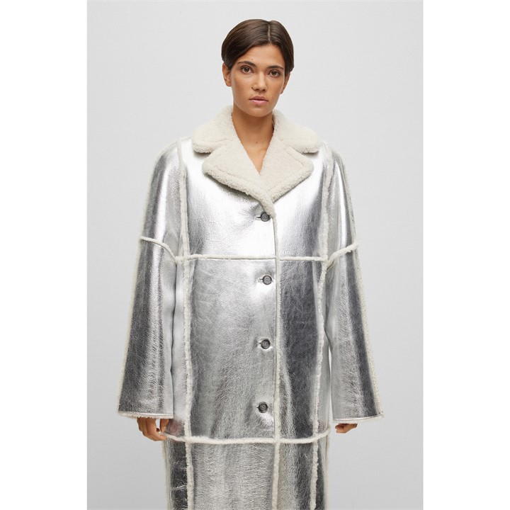 Longline Coat In Metallic-Effect Coated Lambskin