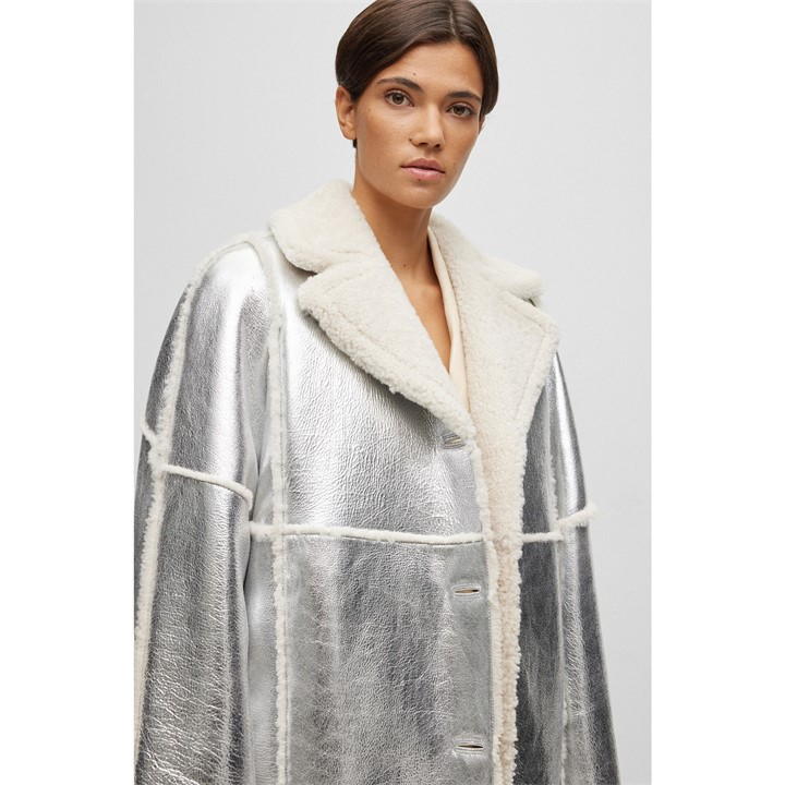 Longline Coat In Metallic-Effect Coated Lambskin