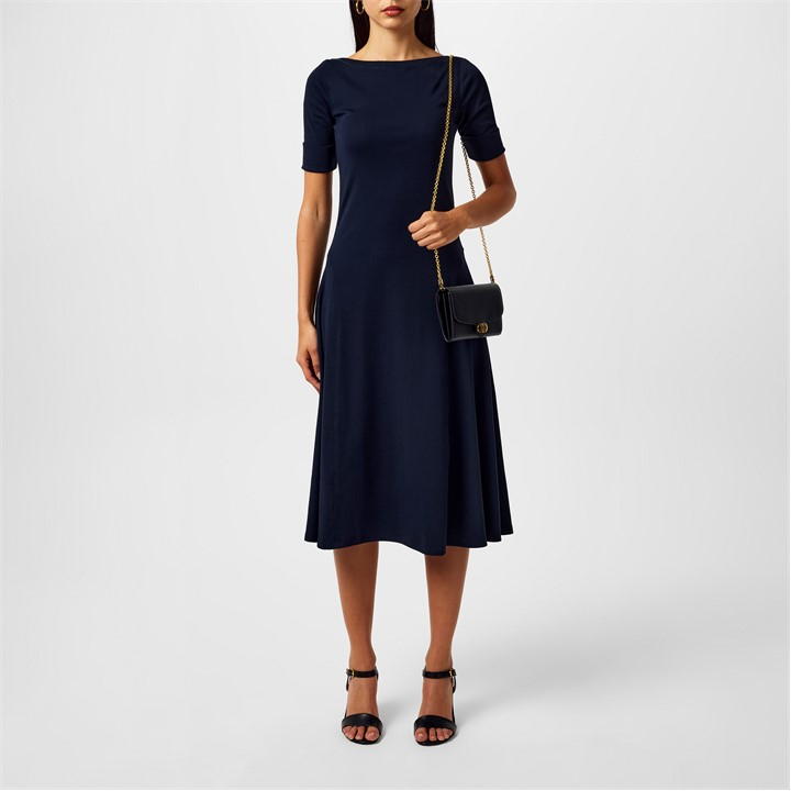 Women's Boat-neck Jersey Midi Dress