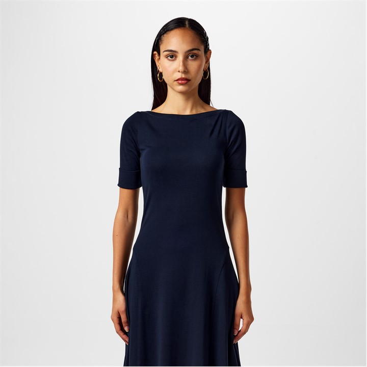 Women's Boat-neck Jersey Midi Dress